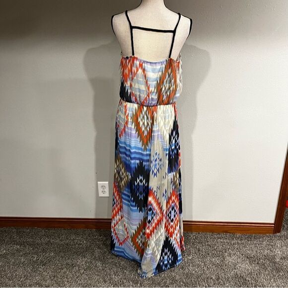 Xhilaration braided details spaghetti straps Aztec print high low maxi dress - Picture 5 of 13